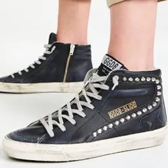 NIB Golden Goose Black High-Top Sneakers with studs SIZE 40 - Picture 2 of 4